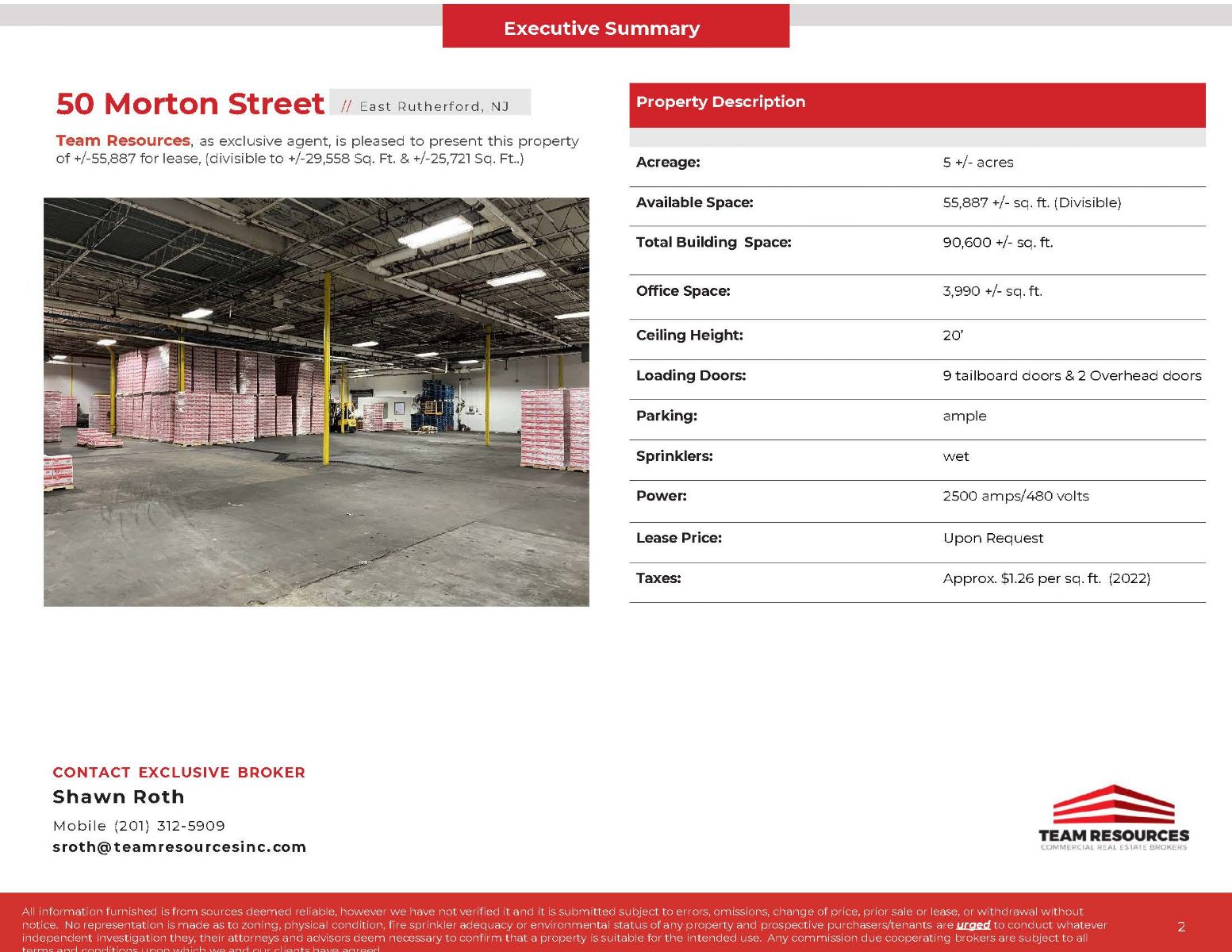 FOR LEASE 55,887 +/ SQ. FT. AT 50 MORTON STREET IN EAST RUTHERFORD